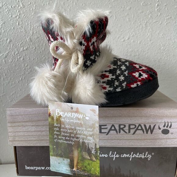 NIB BearPaw Kinsley Youth Red Holiday Slipper Booties Sizes S,M,L,XL - Picture 3 of 8